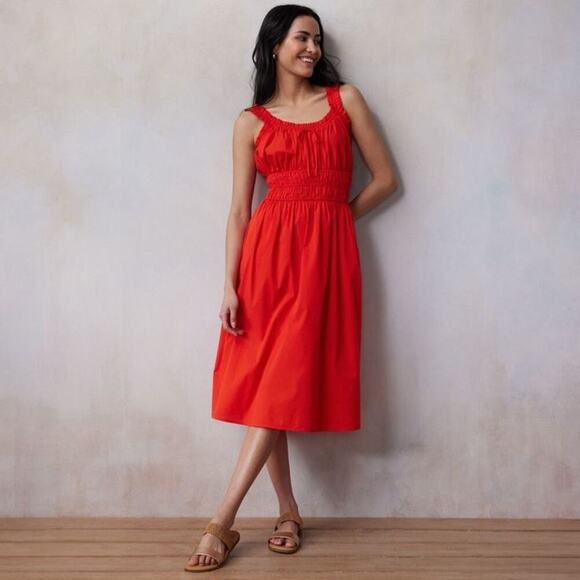 Lauren Conrad red milkmaid shirred tank midi dress medium - Picture 2 of 14